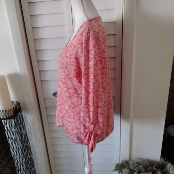 Columbia womens roll tab sleeve tie bottom athletic top Sz L - Picture 6 of 9